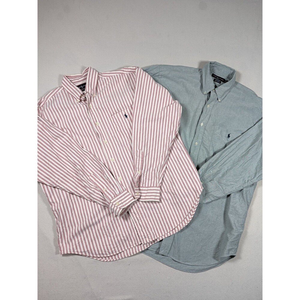 Lot of 2 Polo Ralph Lauren Big Shirt Men's Sz M Pink Striped Green Button Down